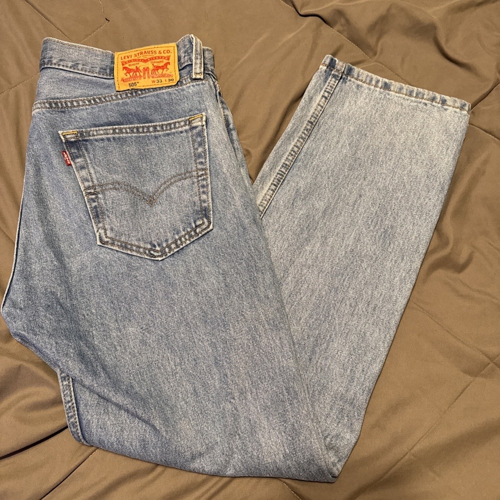 Levis 505 Jeans Mens 33x30 Blue Denim Cotton Faded Straight‎ American Workwear